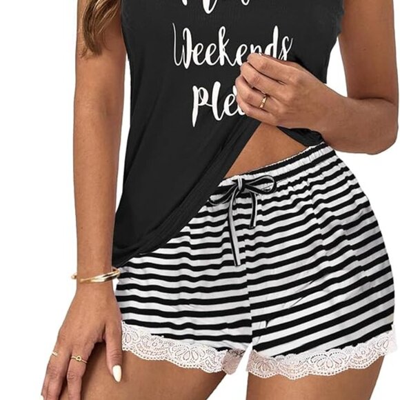 Womens Pajama Sets Sleeveless Tank Top and Shorts Pj Set Lace Hem Sleepwear